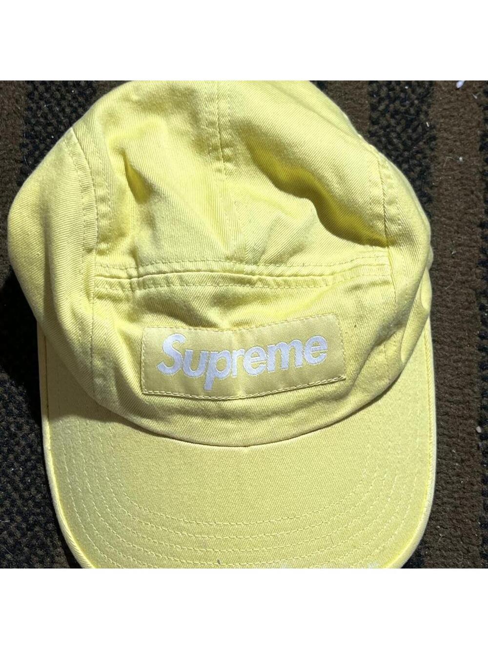 Supreme yellow five-panel cap with a white Supreme logo